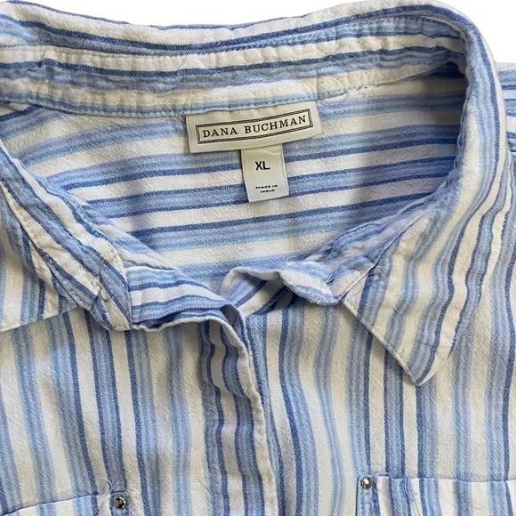 Dana Buchman Womens XL White Blue Striped Sleeveless Button Down Lenin Blend - Picture 3 of 8